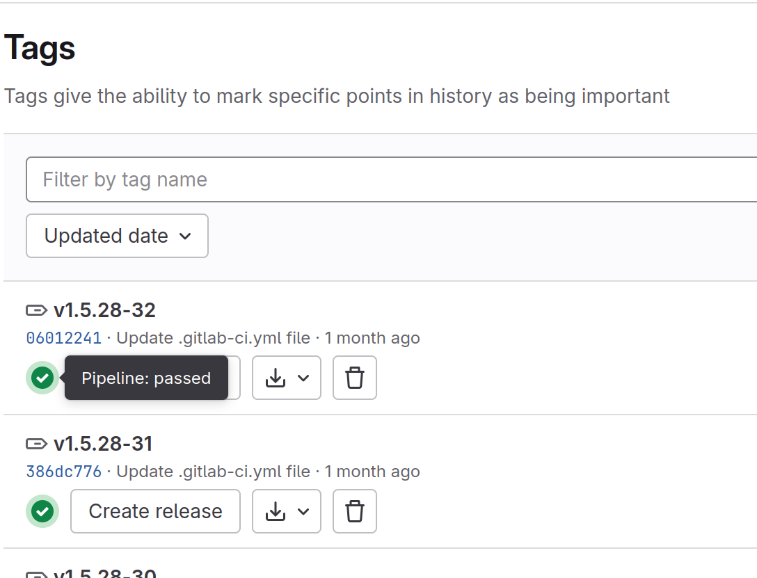 Git tags trigger CI/CD pipeline jobs to build OCI images